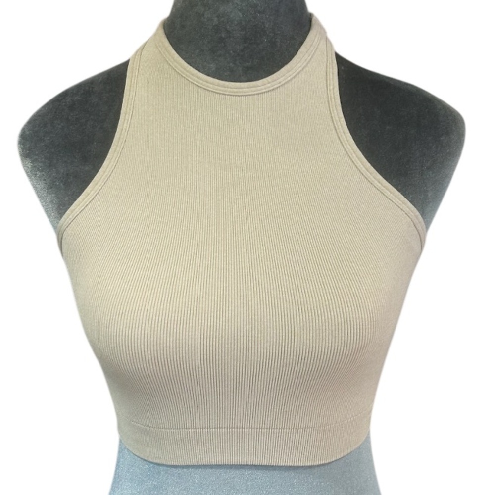NUX Cream Ribbed Crop Top/Sports Bra Small